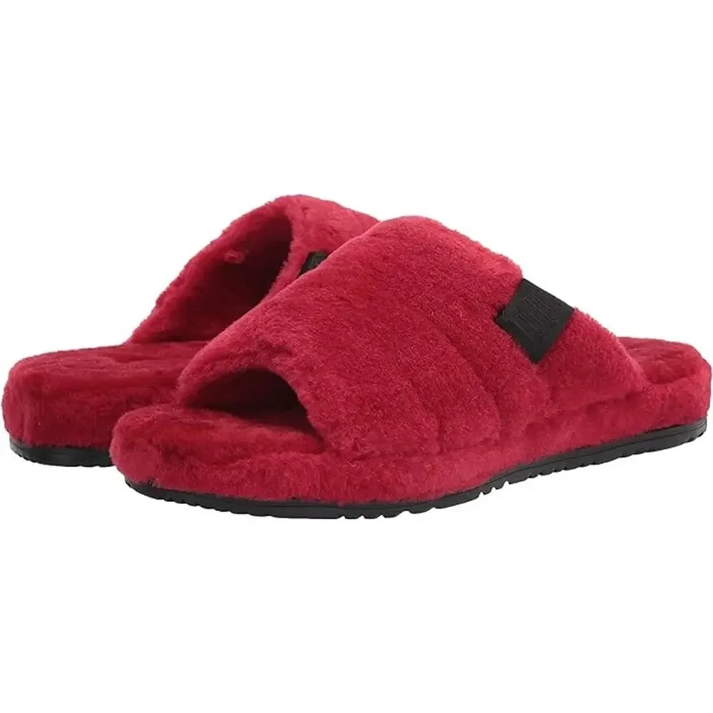 UGG Fluff You Slide Sandals Samba Slip-On Slipper Mens Size 8 Red Sheepskin